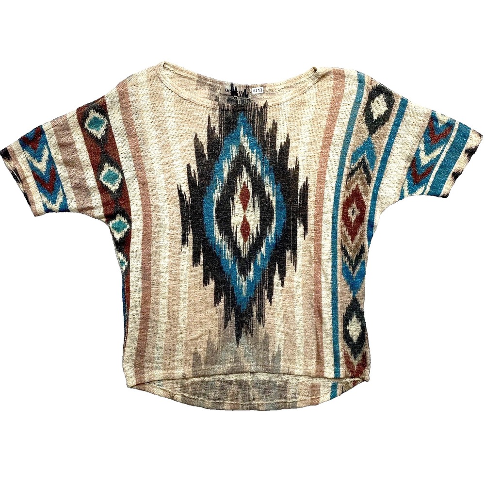 Ginger G Aztec Top Womens Small Short Sleeve Pullover Southwestern Boho